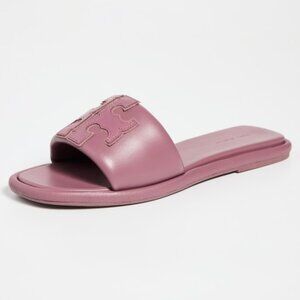 NIB Tory Burch Double T Sport Slide Leather Sandal Cipria Mauve 7.5 8 8.5 9 9.5